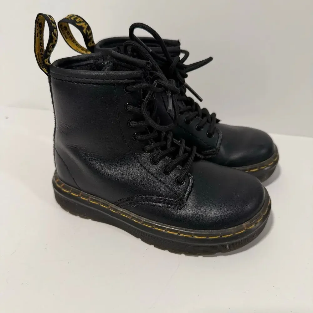 Dr. Martens Zavala Toddler Combat Boots Black Leather 9‎